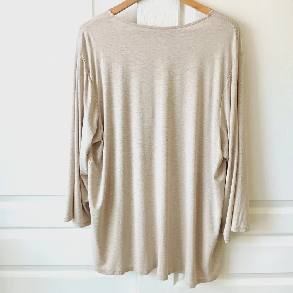 LOGO Layers by Lori Goldstein Women's Oatmeal Heathered Kimono Cardigan Size XL